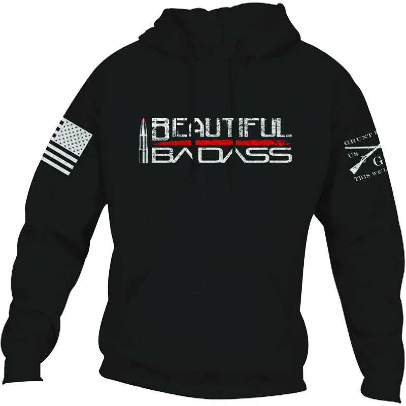 Grunt Style Women's Relaxed Fit Beautiful Badass 2.0 Pullover Hoodie - Black