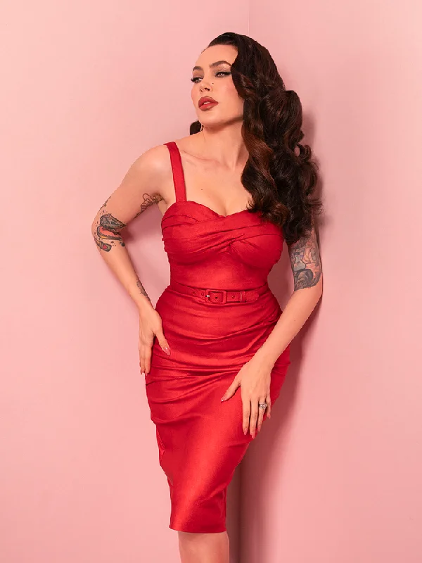 Jawbreaker Wiggle Dress in Red Sparkle Laminate - Vixen by Micheline Pitt