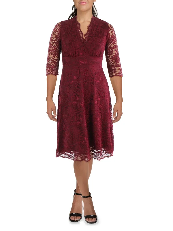 Plus Womens Lace V-Neck Semi-Formal Dress