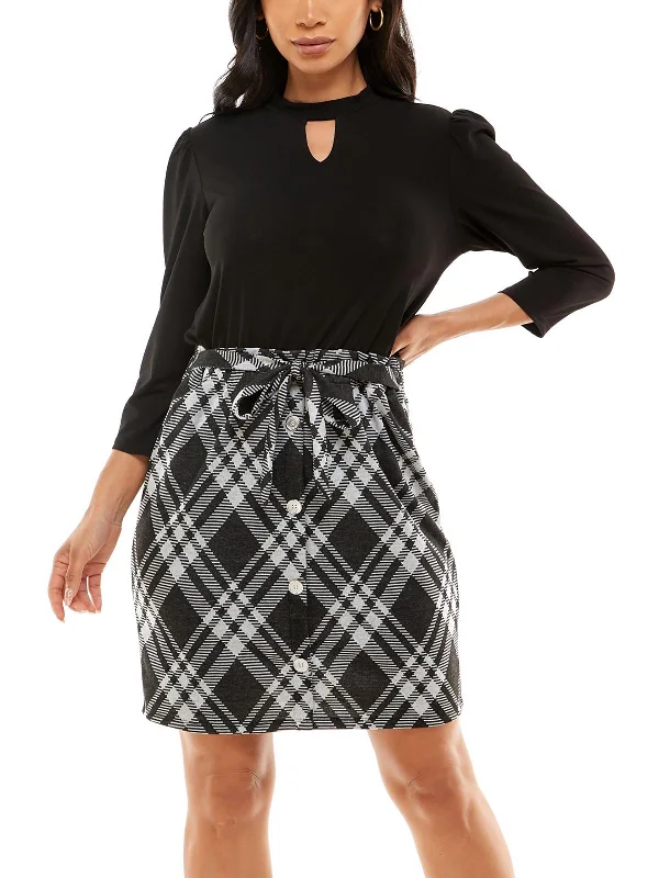 Womens Plaid Polyester Mini Dress