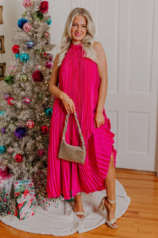 Forever Stunning Pleated Maxi In Hot Pink