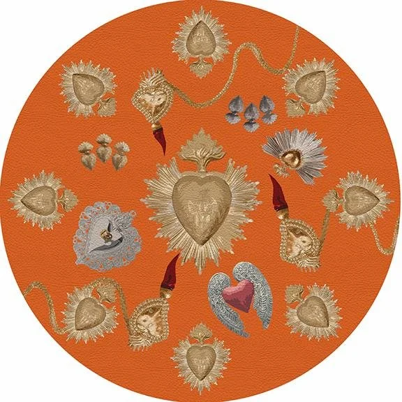 Ex Vote Sacred Hearts Orange 16" Round Pebble Placemat Set of 4