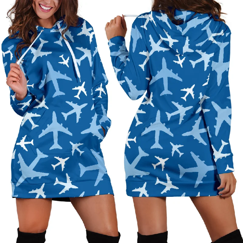 Airplane Pattern In The Sky Women'S Hoodie Dress