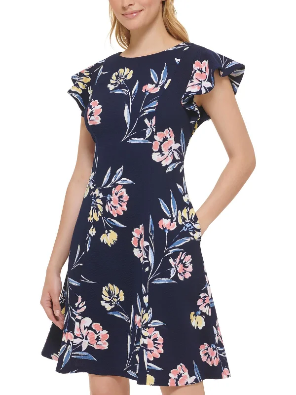 Womens Mini Floral Print Fit & Flare Dress