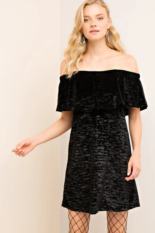 Off The Shoulder Velvet Dress (Black)