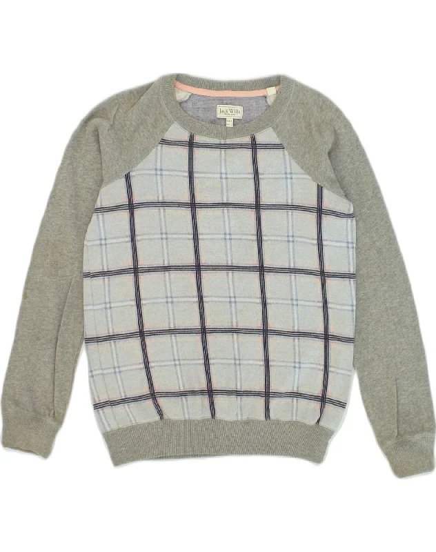 JACK WILLS Womens Sweatshirt Jumper UK 6 XS Grey Check Cotton