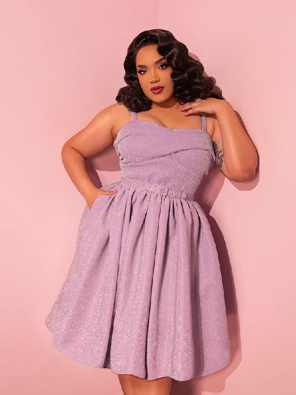 FINAL SALE - Jawbreaker Swing Dress in Lilac Lurex - Vixen by Micheline Pitt