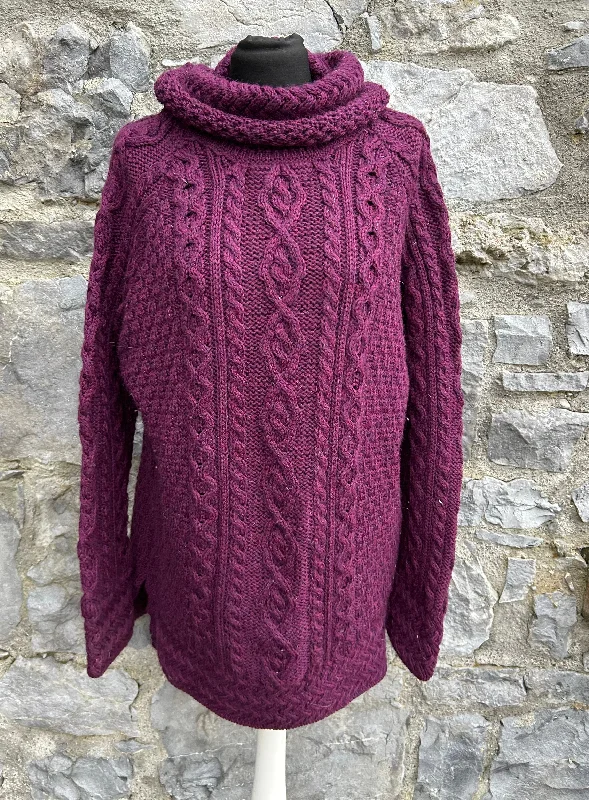 Maroon high neck Aran style jumper uk 14-16