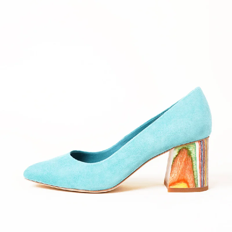 Estee Colorful Block Heel Pump | Aqua