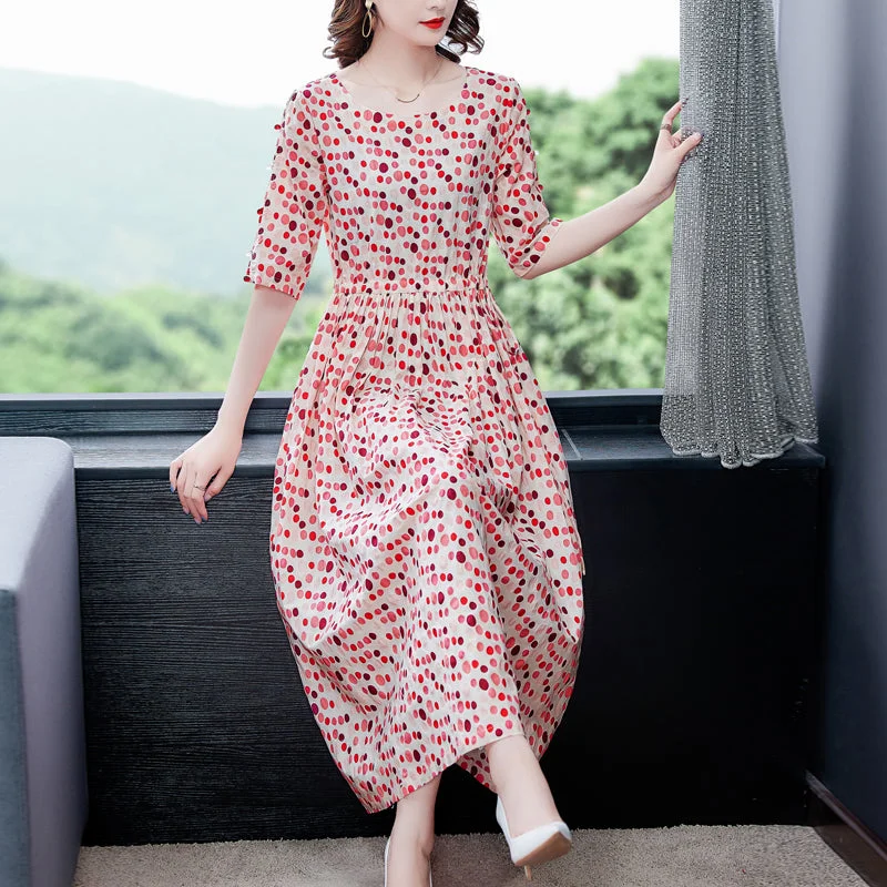 Plus Size Polka Dots Midi Dress