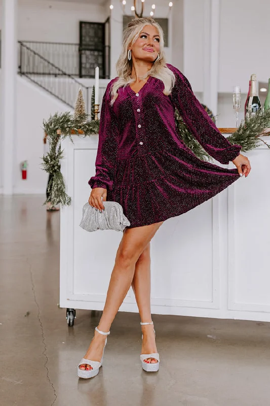 Wine Tasting Velvet Shift Dress In Royal Plum