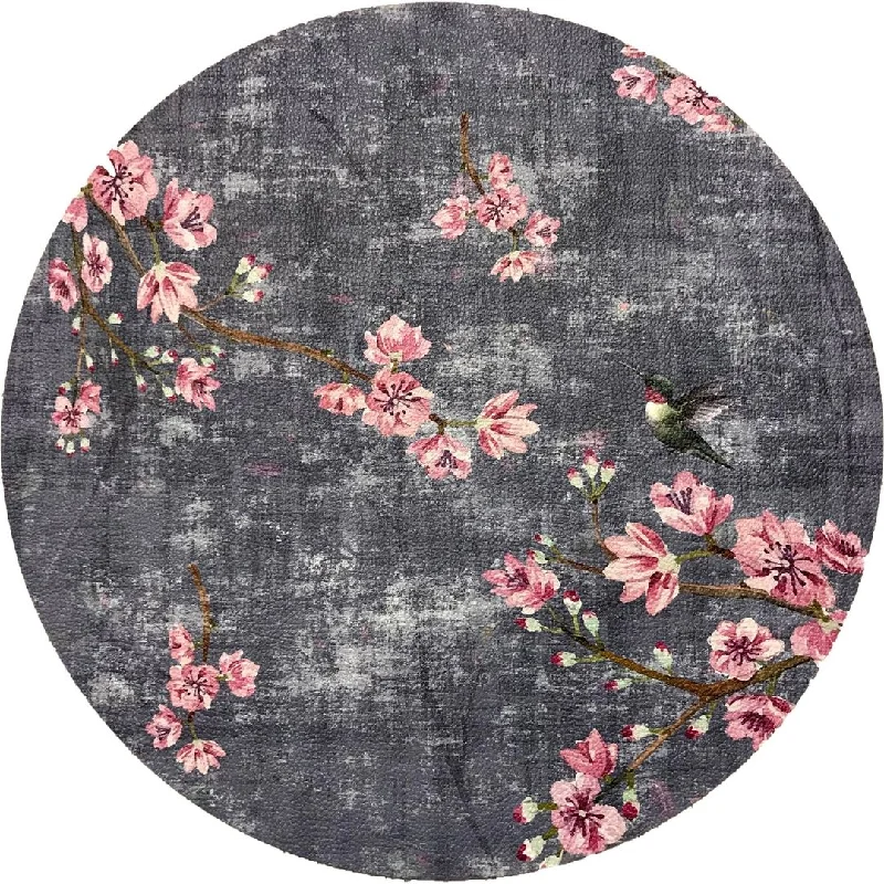 Blossom Fantasia Charcoal 16 Round Pebble Placemats, Set Of 4