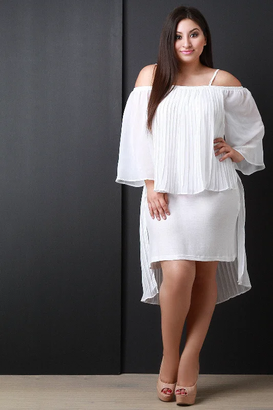 Off-The-Shoulder Pleated Chiffon Popover Dress