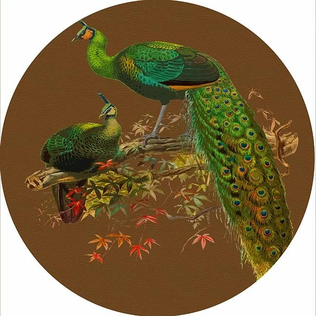 Family Pheasants Brown 16" Round Pebble Placemat Set of 4