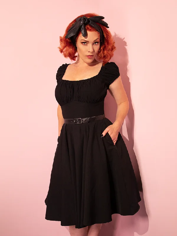 Peasant Swing Dress in Black - Vixen by Micheline Pitt