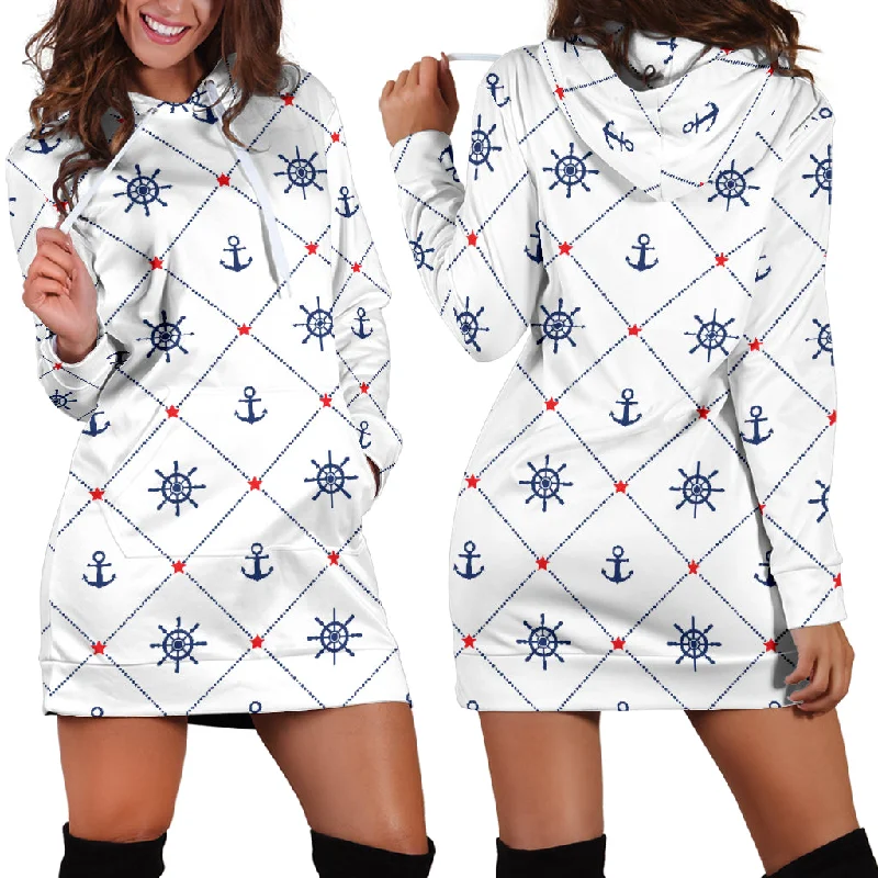 Anchor Rudder Nautical Design Pattern Women'S Hoodie Dress