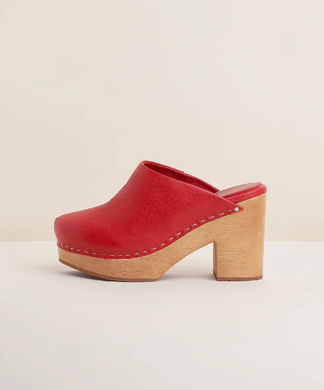 Marlo Chunky Wooden Platform Clog Mule | Flame