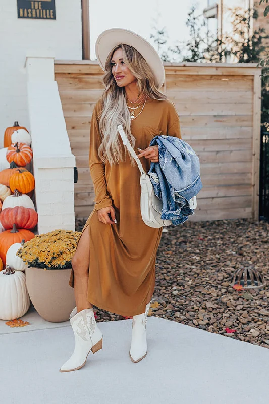 Breezy Times Shift Dress In Camel