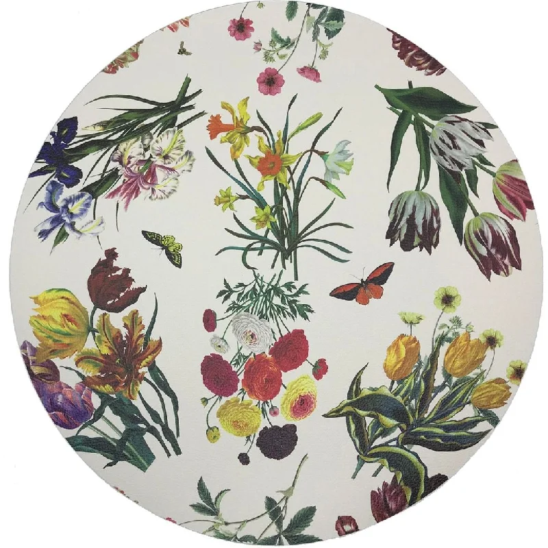 Flora Fauna White 16" Round Pebble Placemat, Set Of 4