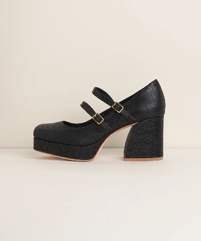 Bizzy Retro Inspired Chunky Strapped Heel | Black