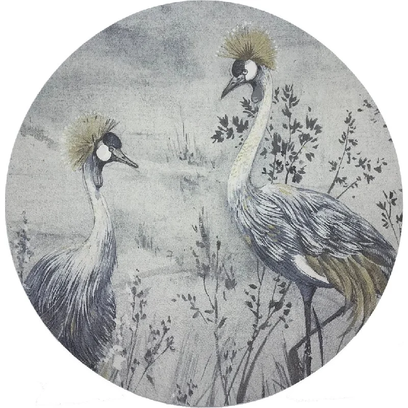 Crested Crane Silver Gold 16" Round Pebble Placemat, Set Of 4