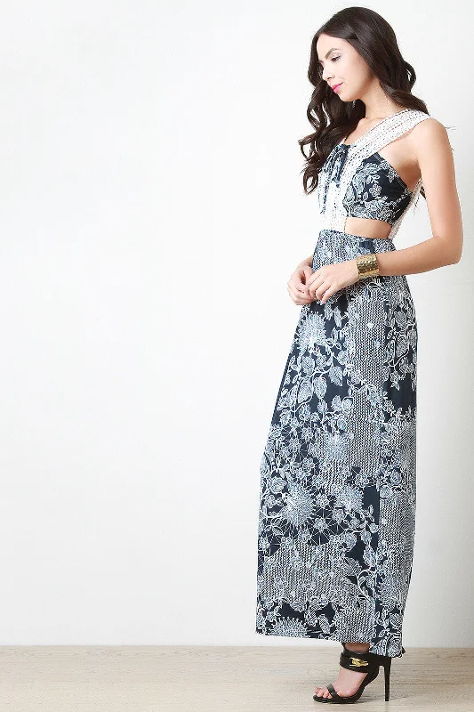 Crochet Lace Side Cutout Maxi Dress