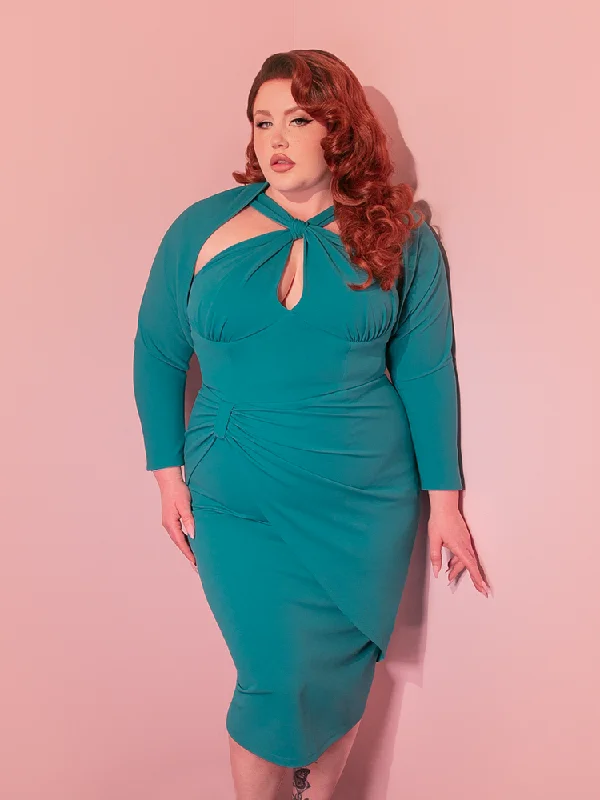 Golden Era Wiggle Dress in Aqua With Matching Bolero - Vixen by Micheline Pitt