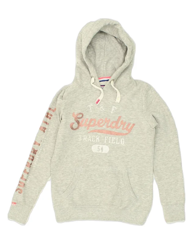 SUPERDRY Womens Graphic Hoodie Jumper UK 10 Small Grey Cotton