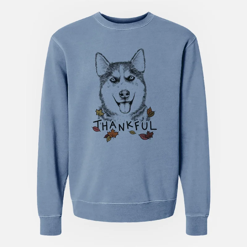 Thankful Sesi the Siberian Husky - Unisex Pigment Dyed Crew Sweatshirt