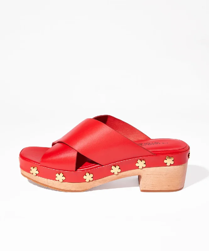 Amos Criss Cross Open Toe Clog With Flower Studs | Vamp Flower