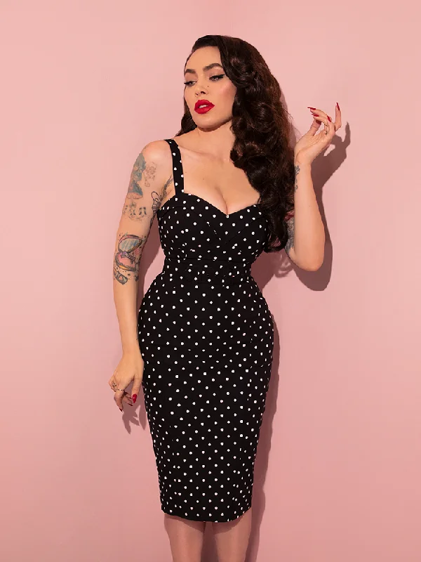 Maneater Wiggle Dress in Black Polka Dot - Vixen by Micheline Pitt