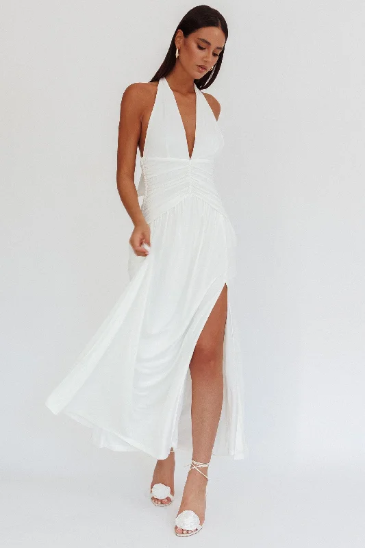 Italia Azure Gathered Waist Maxi Dress White