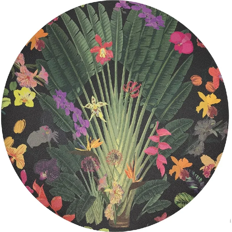 Fantasy Tropical Black 16" Round Pebble Placemat, Set Of 4