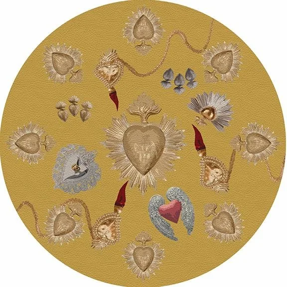 Ex Vote Sacred Hearts Gold 16" Round Pebble Placemat Set of 4