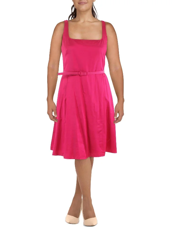 Womens Crinkled Midi Fit & Flare Dress