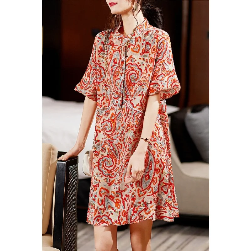 Plus Size Orange Paisley Floral Shirt Dress