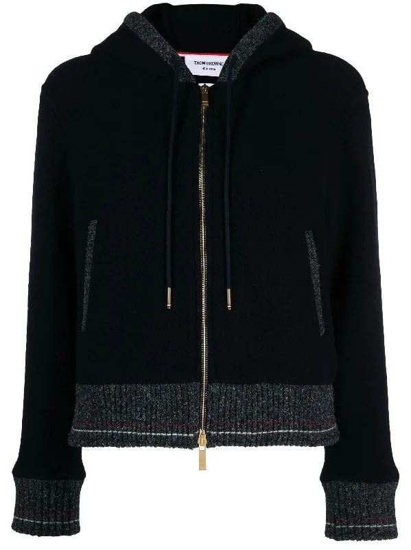 hooded zip-up wool cardigan