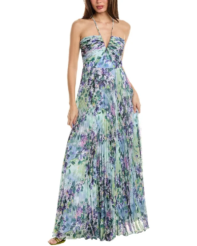 ML Monique Lhuillier Pleated Chiffon Gown