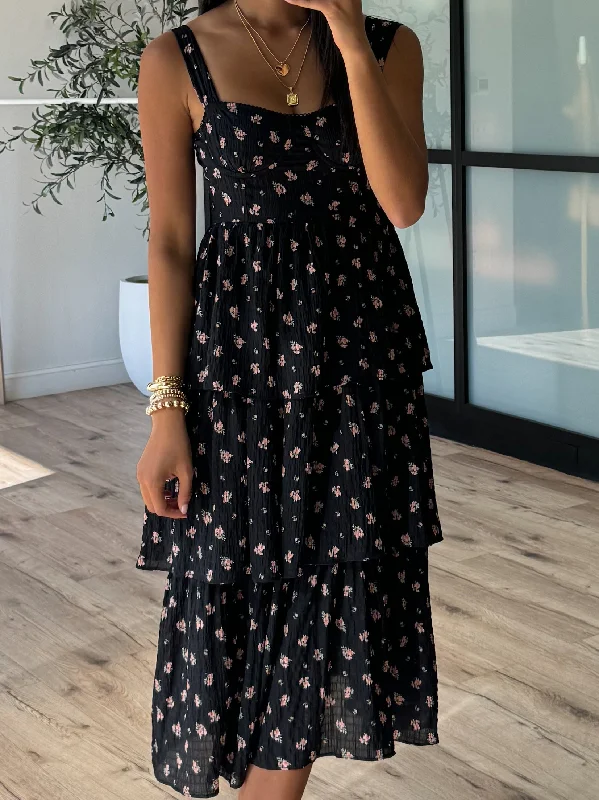 Serena Tiered Dress | Black Floral