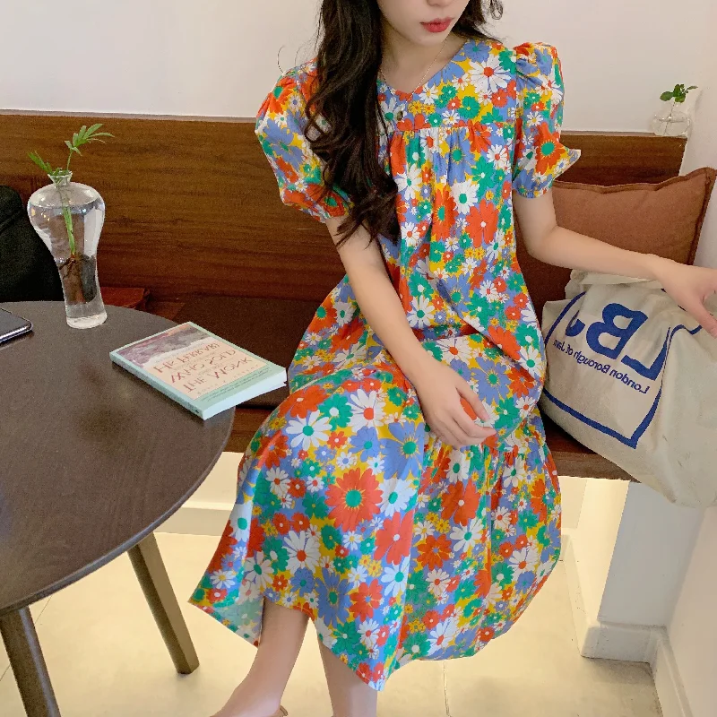 Plus Size Bright Korean Flowers Midi Dress