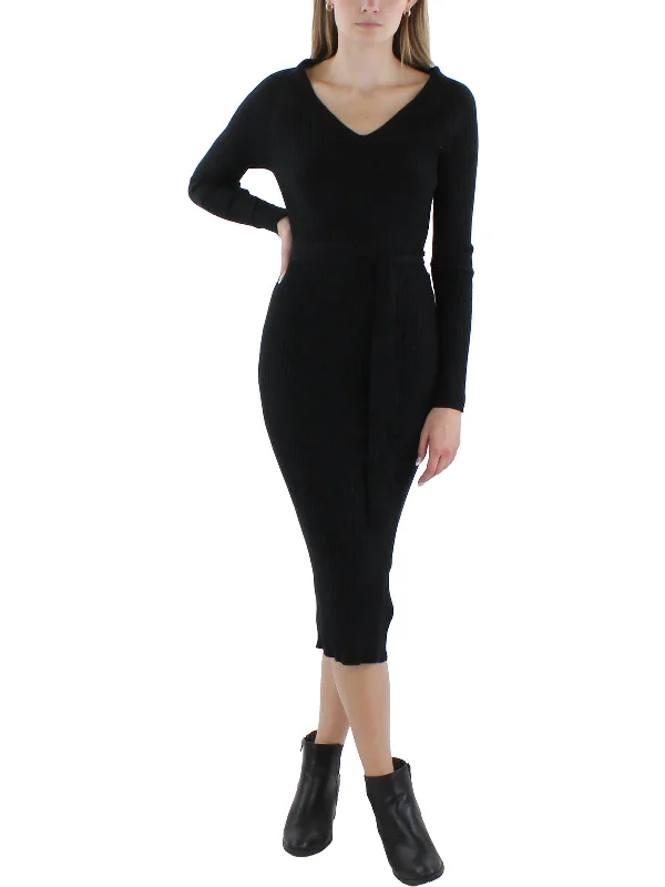 Womens Midi Ribbed Bodycon Dress