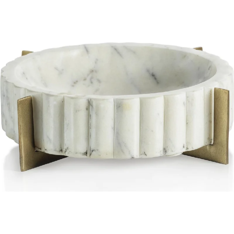 Pordenone Scalloped Marble Bowl on Metal Stand