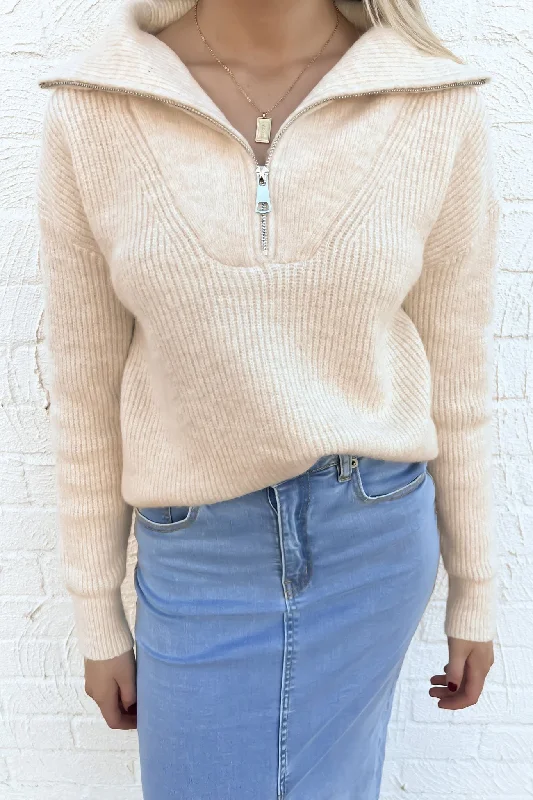 Victoria 1/4 Zip Knit Jumper Cream