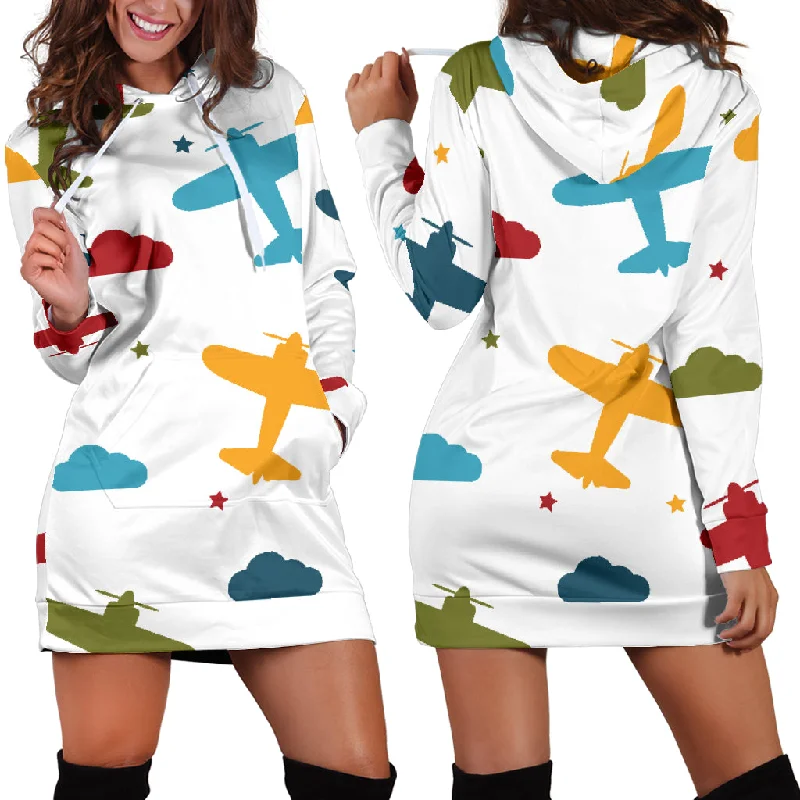 Airplane Star Cloud Colorful Women'S Hoodie Dress