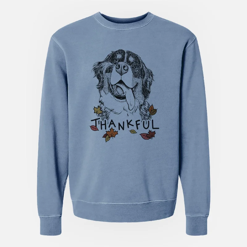 Thankful Theo the Bernese Mountain Dog - Unisex Pigment Dyed Crew Sweatshirt