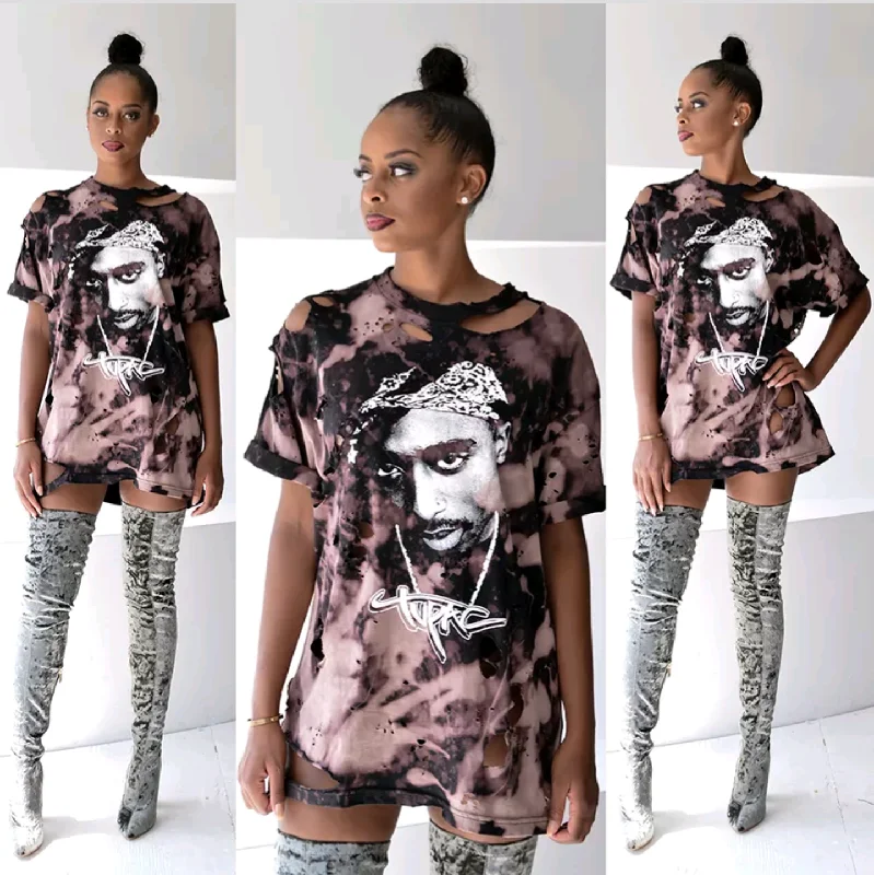 Tupac bleached and Distressed T-shirt Dress