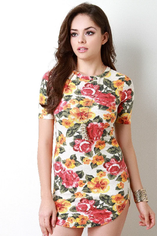 French Terry Floral Shirt Dress