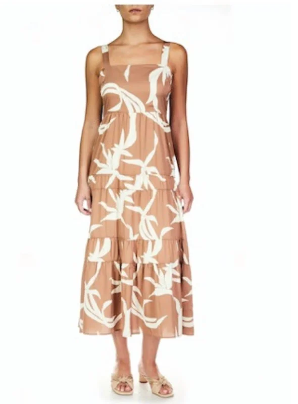 Watching Sunset Tiered Midi Dress In Brown