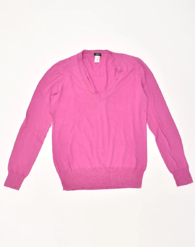 J. CREW Womens Loose Fit V-Neck Jumper Sweater UK 10 Small Pink Cotton