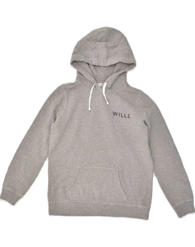 JACK WILLS Womens Graphic Hoodie Jumper UK 12 Medium Grey Cotton